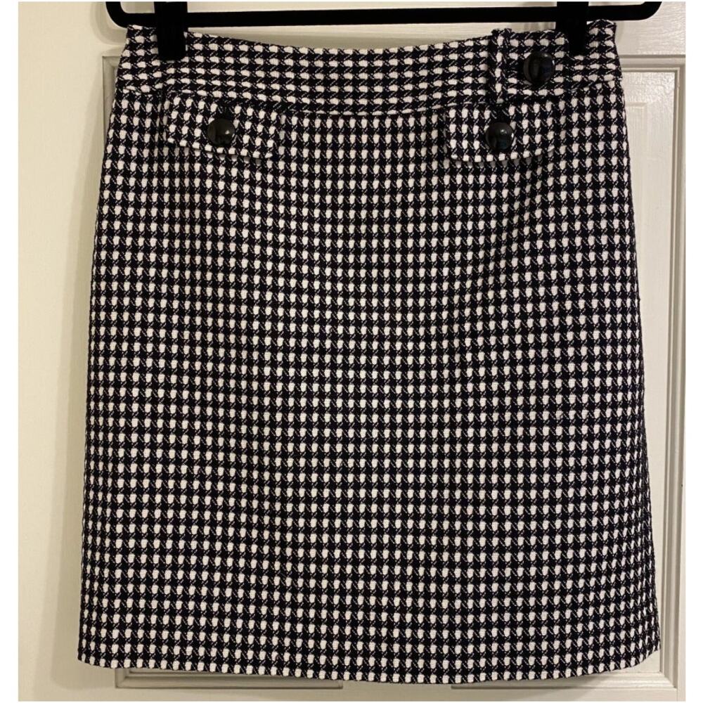 Ann Taylor Tweed Mini Skirt Black White Houndstooth A-Line Women’s Size 6 - Picture 2 of 9